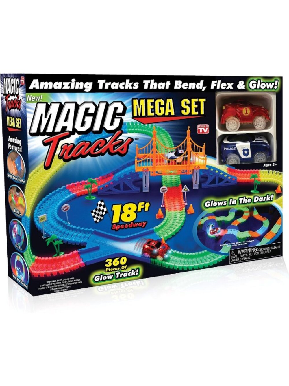 Glow in the Dark Race Track Set with 2 LED Cars - 18 ft. Flexible & Bendable